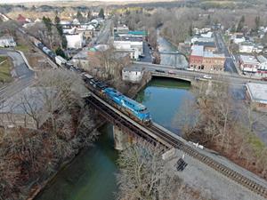 NS'S Conrail Heritage unit leads train W10-29 on the former Conrail's Southern Tier.