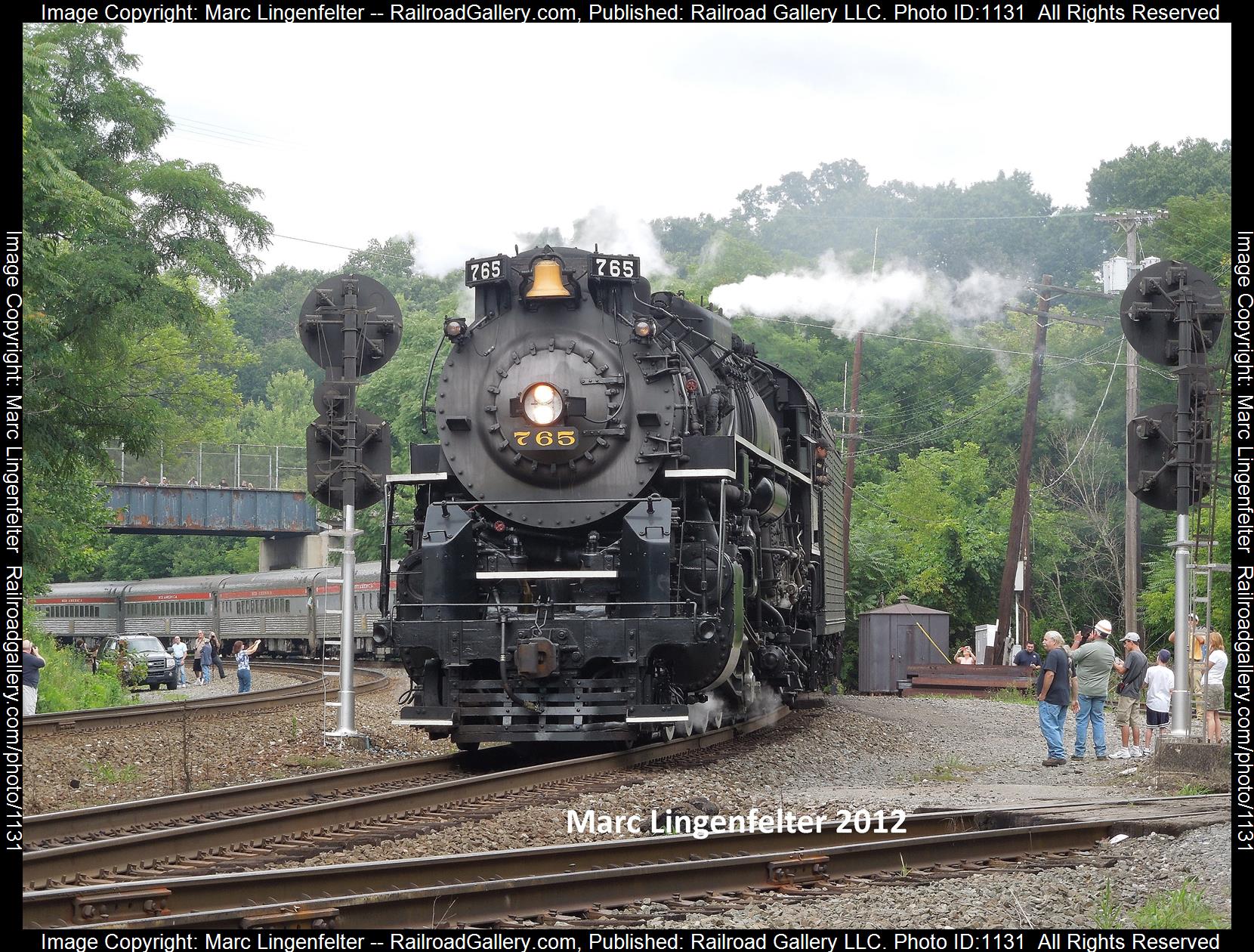 NKP 765 is a class Steam 2-8-4 and  is pictured in Homewood Jct, Pennsylvania, USA.  This was taken along the N Fort Wayne Line on the Nickel Plate Road. Photo Copyright: Marc Lingenfelter uploaded to Railroad Gallery on 06/12/2023. This photograph of NKP 765 was taken on Sunday, August 12, 2012. All Rights Reserved. 