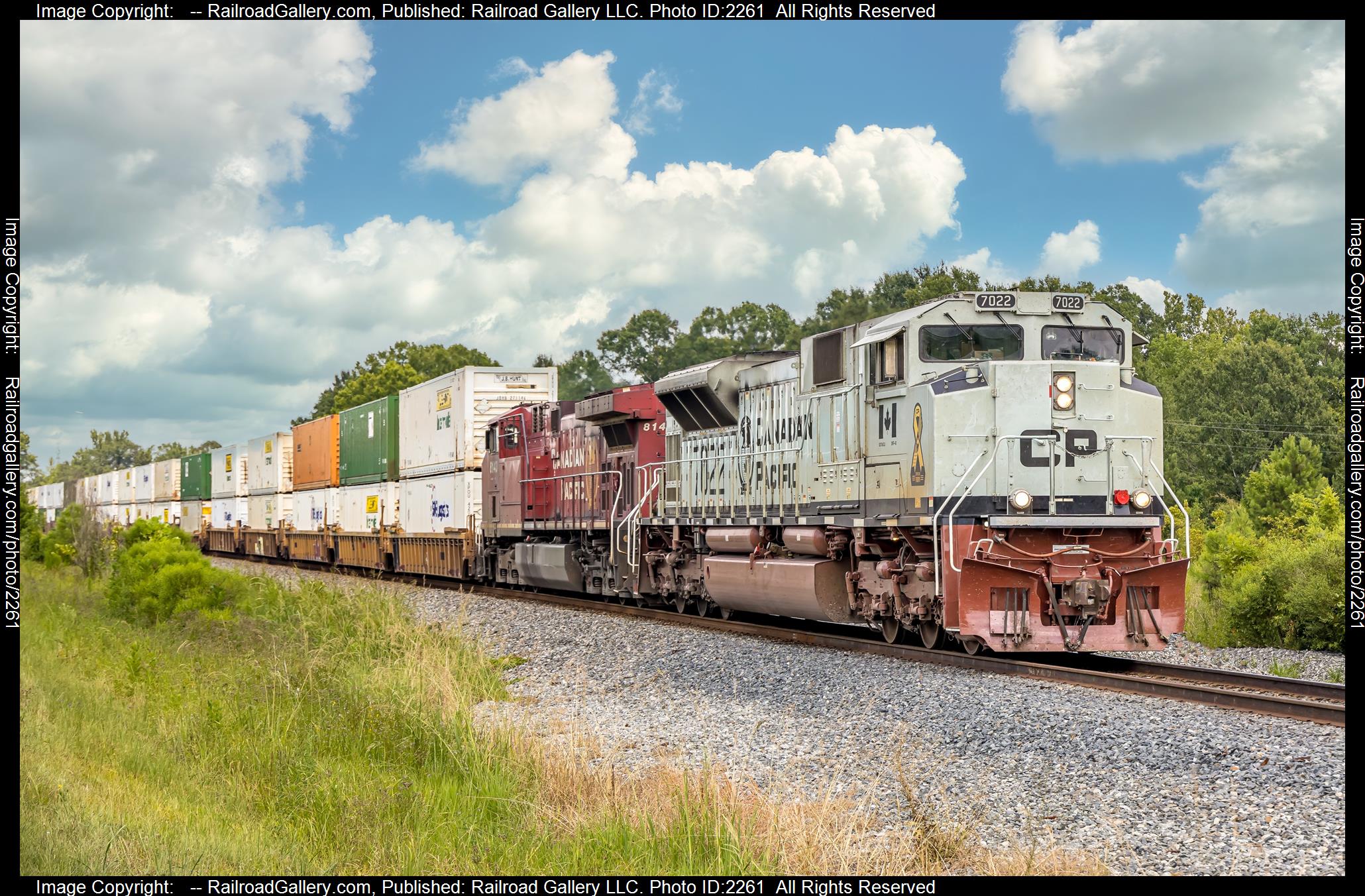 CP 7022 is a class SD70ACU and  is pictured in Pearl, Mississippi, USA.  This was taken along the Meridian Subdivision on the CPKC. Photo Copyright: Chris White uploaded to Railroad Gallery on 08/11/2023. This photograph of CP 7022 was taken on Friday, August 11, 2023. All Rights Reserved. 