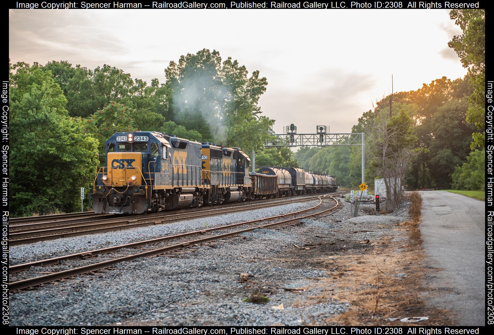 CSXT 2343 is a class EMD Road Slug and  is pictured in Auburn, Indiana, USA.  This was taken along the Garrett Subdivision on the CSX Transportation. Photo Copyright: Spencer Harman uploaded to Railroad Gallery on 09/05/2023. This photograph of CSXT 2343 was taken on Thursday, August 10, 2023. All Rights Reserved. 
