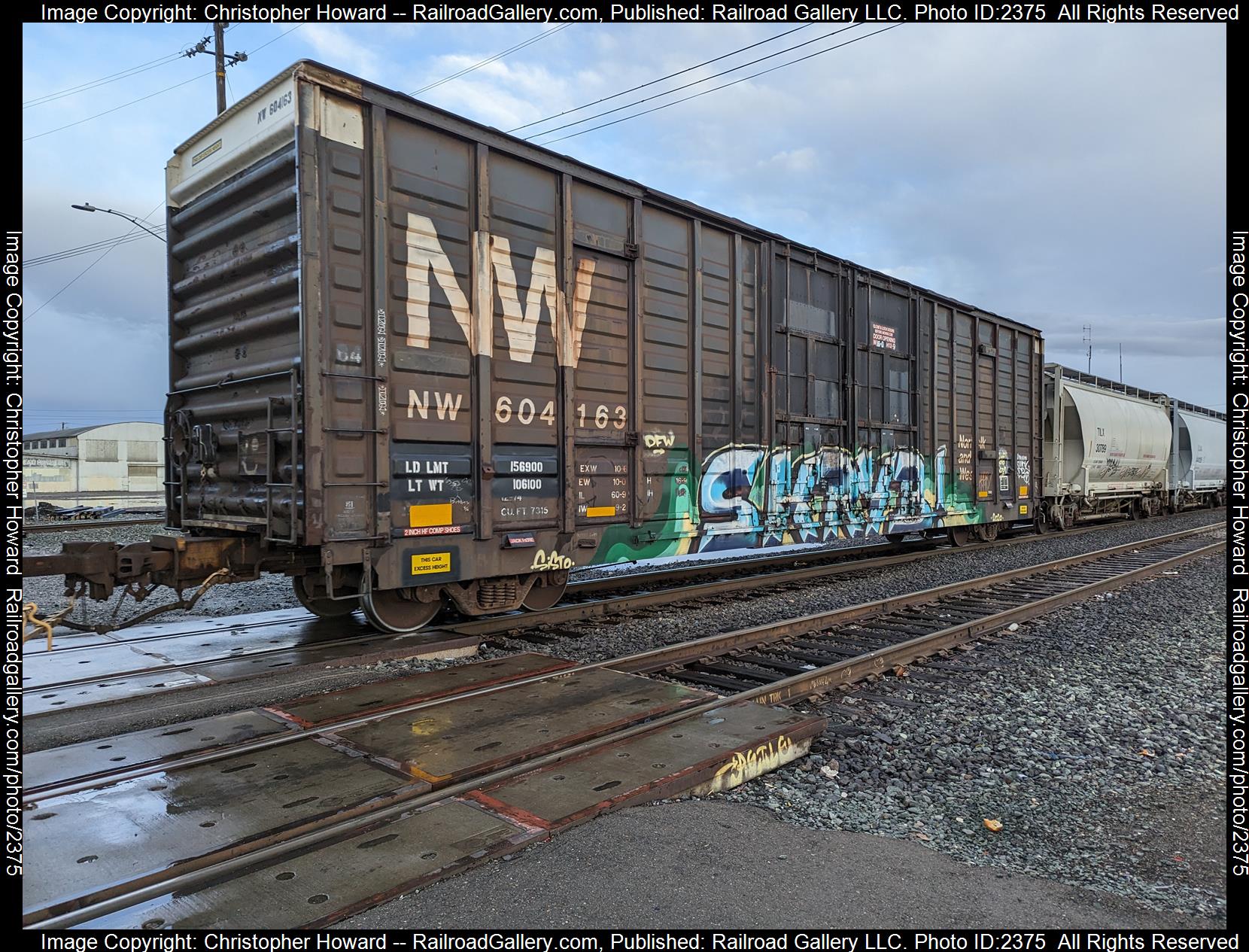 NW 604163 is a class Boxcar and  is pictured in Stockton , California , United States.  This was taken along the Fresno Sub, UP on the Norfolk and Western Railway. Photo Copyright: Christopher Howard uploaded to Railroad Gallery on 10/13/2023. This photograph of NW 604163 was taken on Wednesday, March 29, 2023. All Rights Reserved. 