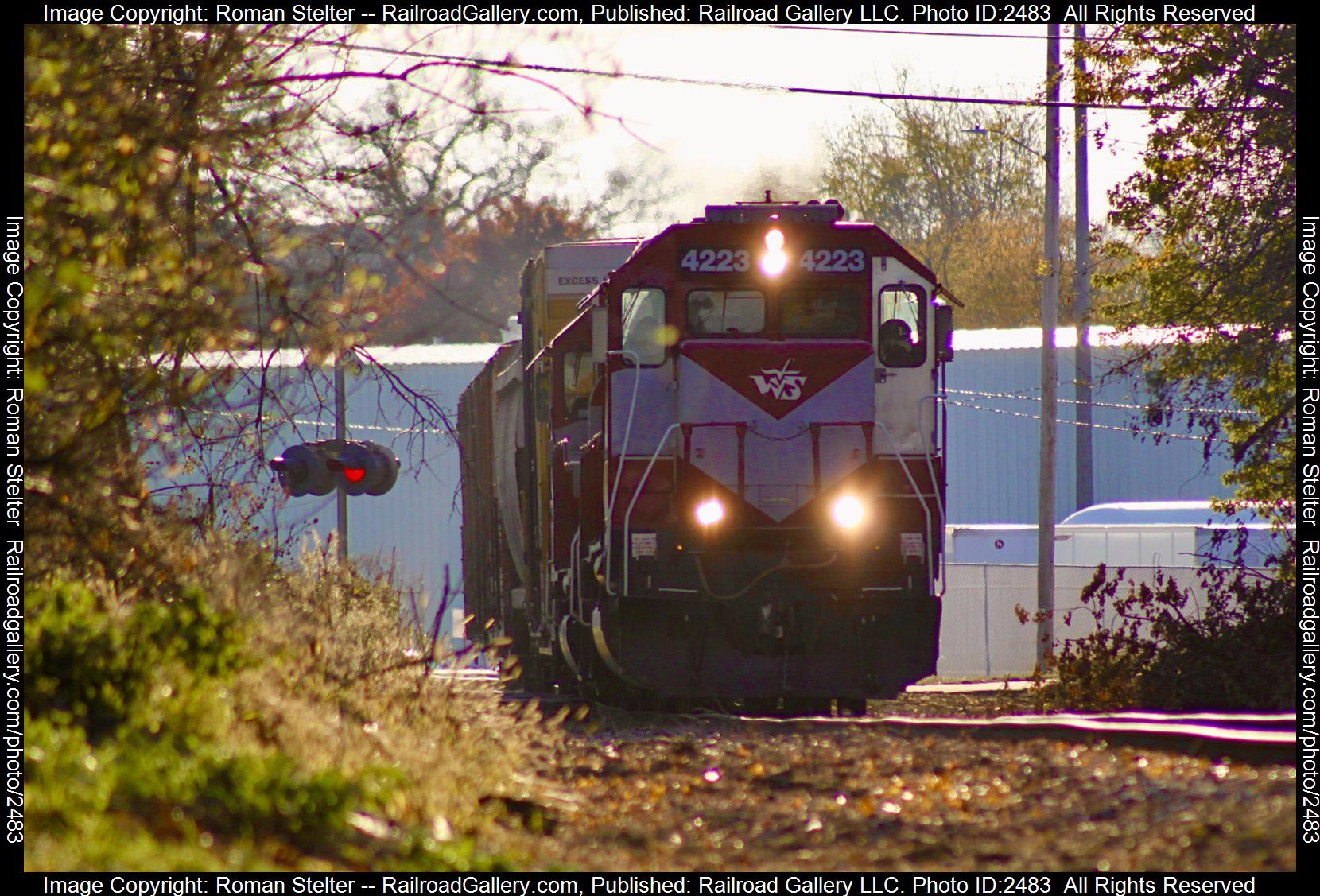 WAMX 4223 is a class SD40-2 and  is pictured in Ripon, Wisconsin, United States.  This was taken along the Oshkosh Subdivision on the Wisconsin and Southern Railroad. Photo Copyright: Roman Stelter uploaded to Railroad Gallery on 11/21/2023. This photograph of WAMX 4223 was taken on Saturday, September 30, 2023. All Rights Reserved. 