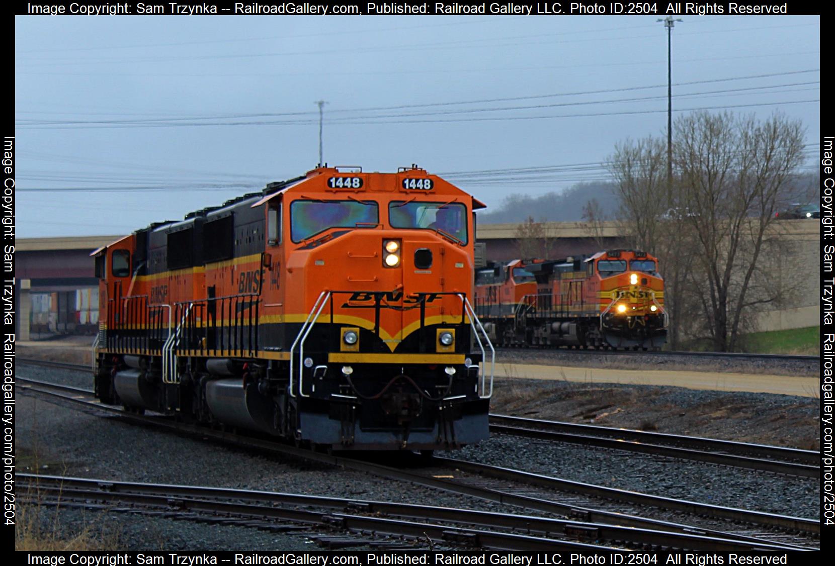 BNSF 1448 is a class EMD SD60M and  is pictured in Newport, Minnesota, USA.  This was taken along the BNSF St. Paul Subdivision on the BNSF Railway. Photo Copyright: Sam Trzynka uploaded to Railroad Gallery on 11/27/2023. This photograph of BNSF 1448 was taken on Sunday, May 01, 2022. All Rights Reserved. 