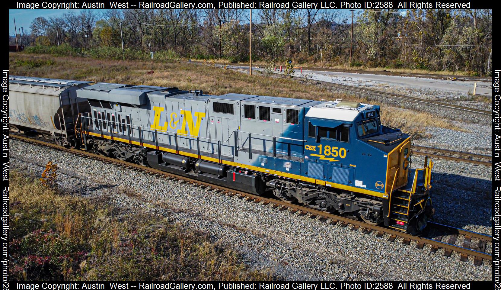 CSXT 1850 is a class GE ES44AH and  is pictured in Russell, West Virginia, United States.  This was taken along the Russell Terminal Subdivision on the CSX Transportation. Photo Copyright: Austin  West uploaded to Railroad Gallery on 12/05/2023. This photograph of CSXT 1850 was taken on Saturday, November 04, 2023. All Rights Reserved. 