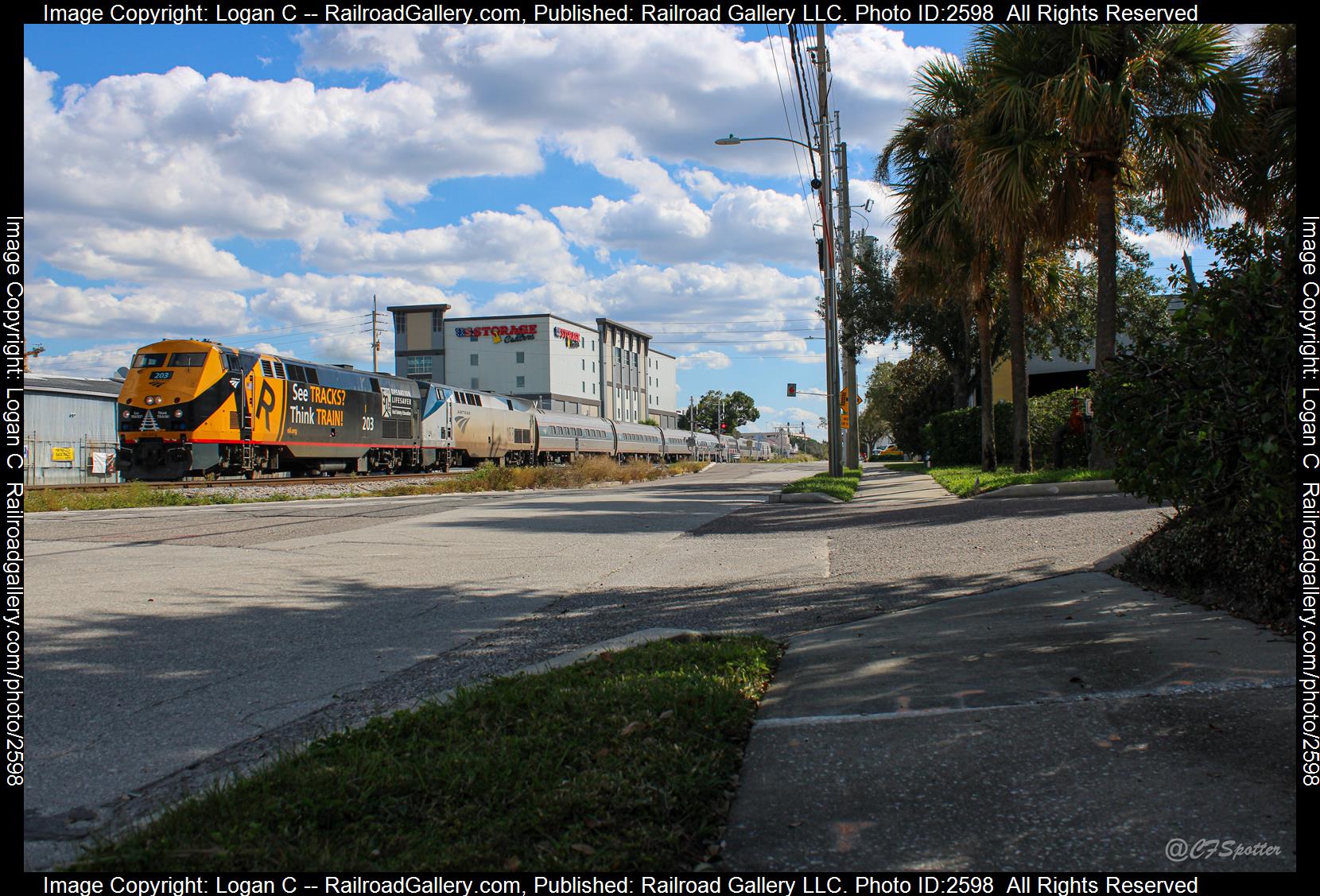 AMTK 203 AMTK 183 is a class P42DC and  is pictured in Orlando, Florida, USA.  This was taken along the CFRC on the Amtrak. Photo Copyright: Logan C uploaded to Railroad Gallery on 12/06/2023. This photograph of AMTK 203 AMTK 183 was taken on Friday, October 20, 2023. All Rights Reserved. 