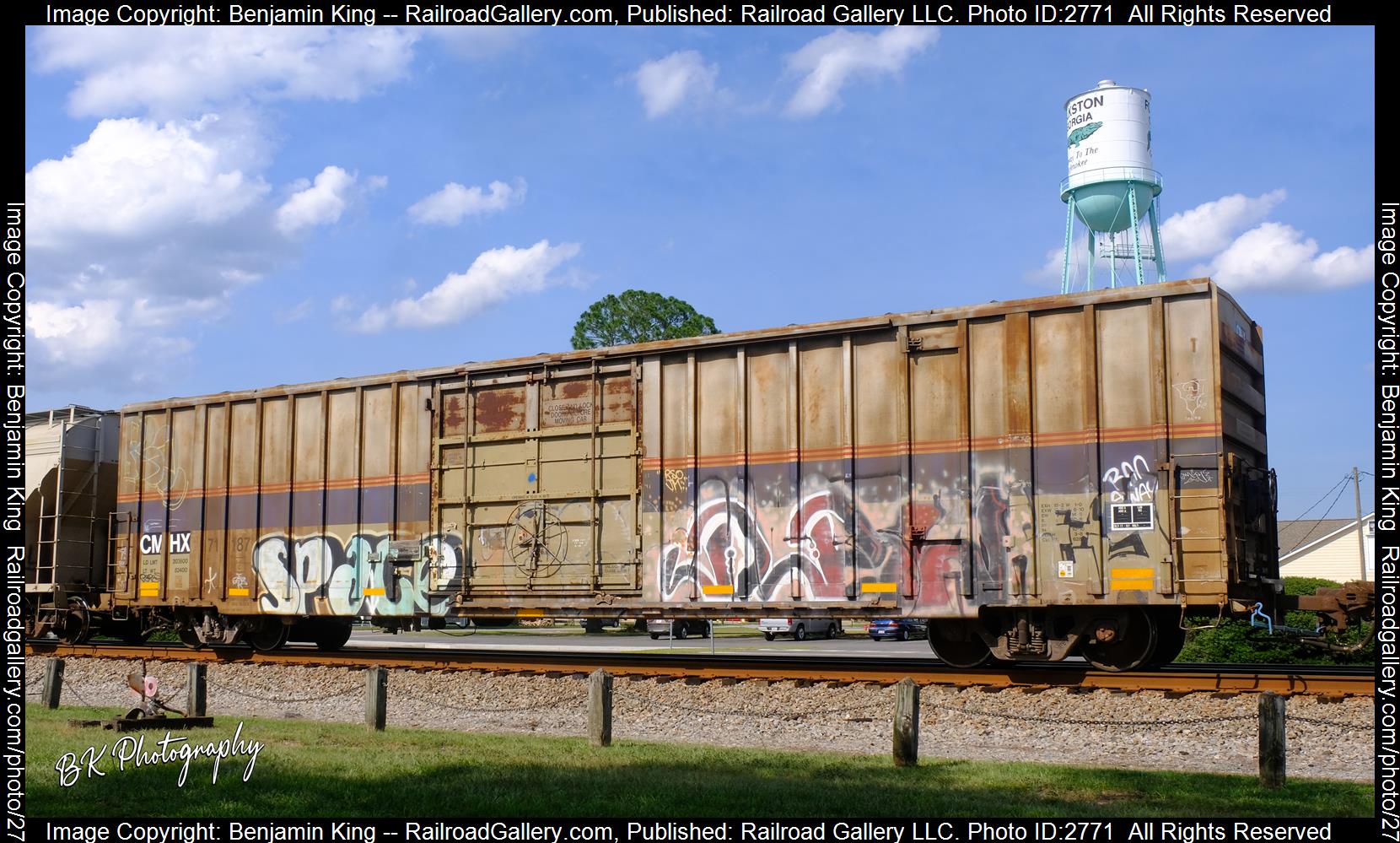 CMHX 71187 is a class CarMath Incorporated Loader Equipped Boxcar and  is pictured in Folkston, Georgia, USA.  This was taken along the CSXT Nahunta Subdivision on the CSX Transportation. Photo Copyright: Benjamin King uploaded to Railroad Gallery on 12/24/2023. This photograph of CMHX 71187 was taken on Friday, June 10, 2022. All Rights Reserved. 