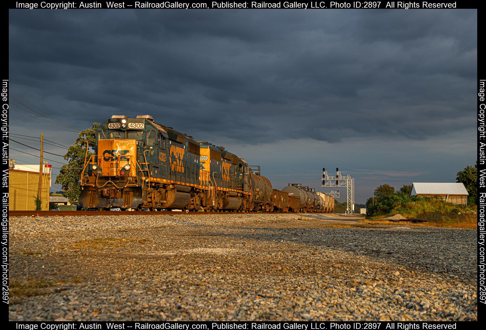 CSXT 4302 is a class EMD GP39-2 and  is pictured in St. Albans, West Virginia, USA.  This was taken along the Kanawha Subdivision  on the CSX Transportation. Photo Copyright: Austin  West uploaded to Railroad Gallery on 01/07/2024. This photograph of CSXT 4302 was taken on Wednesday, September 27, 2023. All Rights Reserved. 