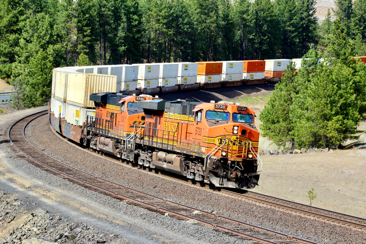 BNSF 5720 is a class GE ES44AC and  is pictured in Marshall, Washington, USA.  This was taken along the Pasco/BNSF on the BNSF Railway. Photo Copyright: Rick Doughty uploaded to Railroad Gallery on 01/17/2024. This photograph of BNSF 5720 was taken on Friday, April 30, 2021. All Rights Reserved. 