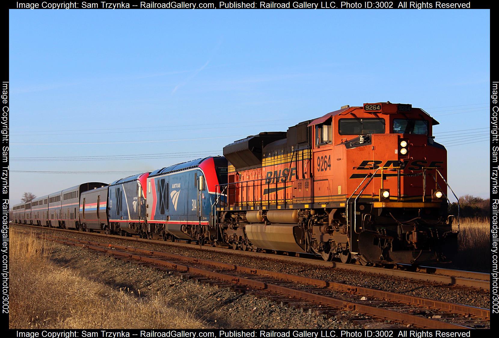 BNSF 9264 is a class EMD SD70ACe and  is pictured in Cottage Grove, Minnesota, USA.  This was taken along the BNSF St. Paul Subdivision on the BNSF Railway. Photo Copyright: Sam Trzynka uploaded to Railroad Gallery on 01/20/2024. This photograph of BNSF 9264 was taken on Wednesday, December 20, 2023. All Rights Reserved. 