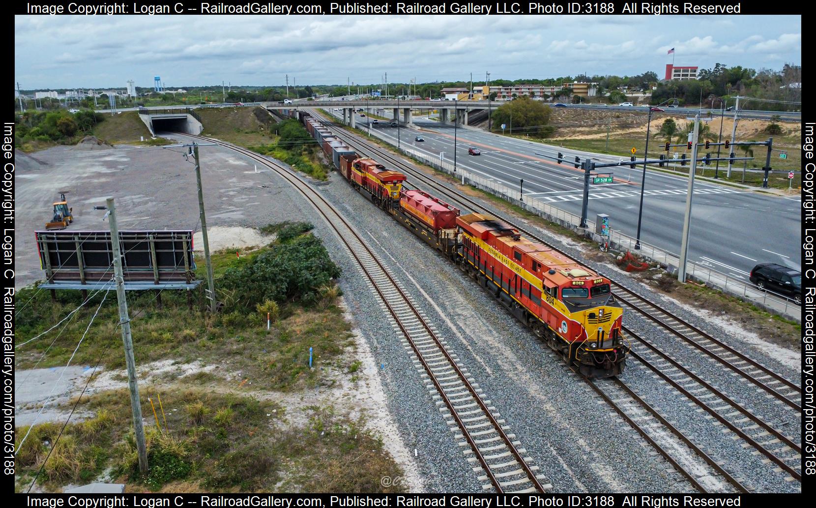 FEC 804 FEC 821 is a class GE ES44C4 and  is pictured in City Point, Florida, USA.  This was taken along the FEC Mainline on the Florida East Coast Railway. Photo Copyright: Logan C uploaded to Railroad Gallery on 03/07/2024. This photograph of FEC 804 FEC 821 was taken on Tuesday, March 05, 2024. All Rights Reserved. 
