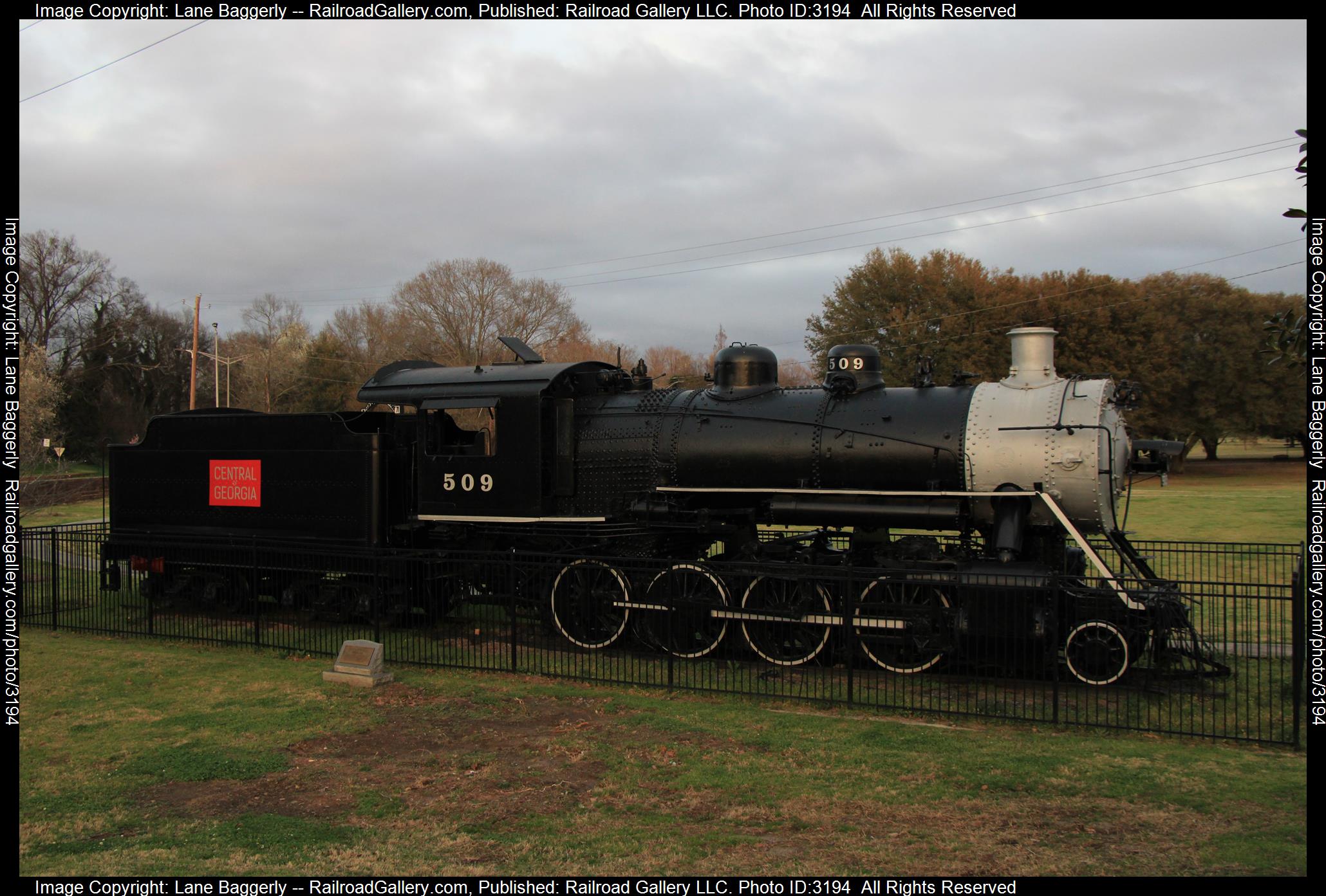 CofG 509 is a class 2-8-0 and  is pictured in Macon, Georgia, United States.  This was taken along the CofG on the Central of Georgia Railroad. Photo Copyright: Lane Baggerly uploaded to Railroad Gallery on 03/10/2024. This photograph of CofG 509 was taken on Sunday, March 03, 2024. All Rights Reserved. 