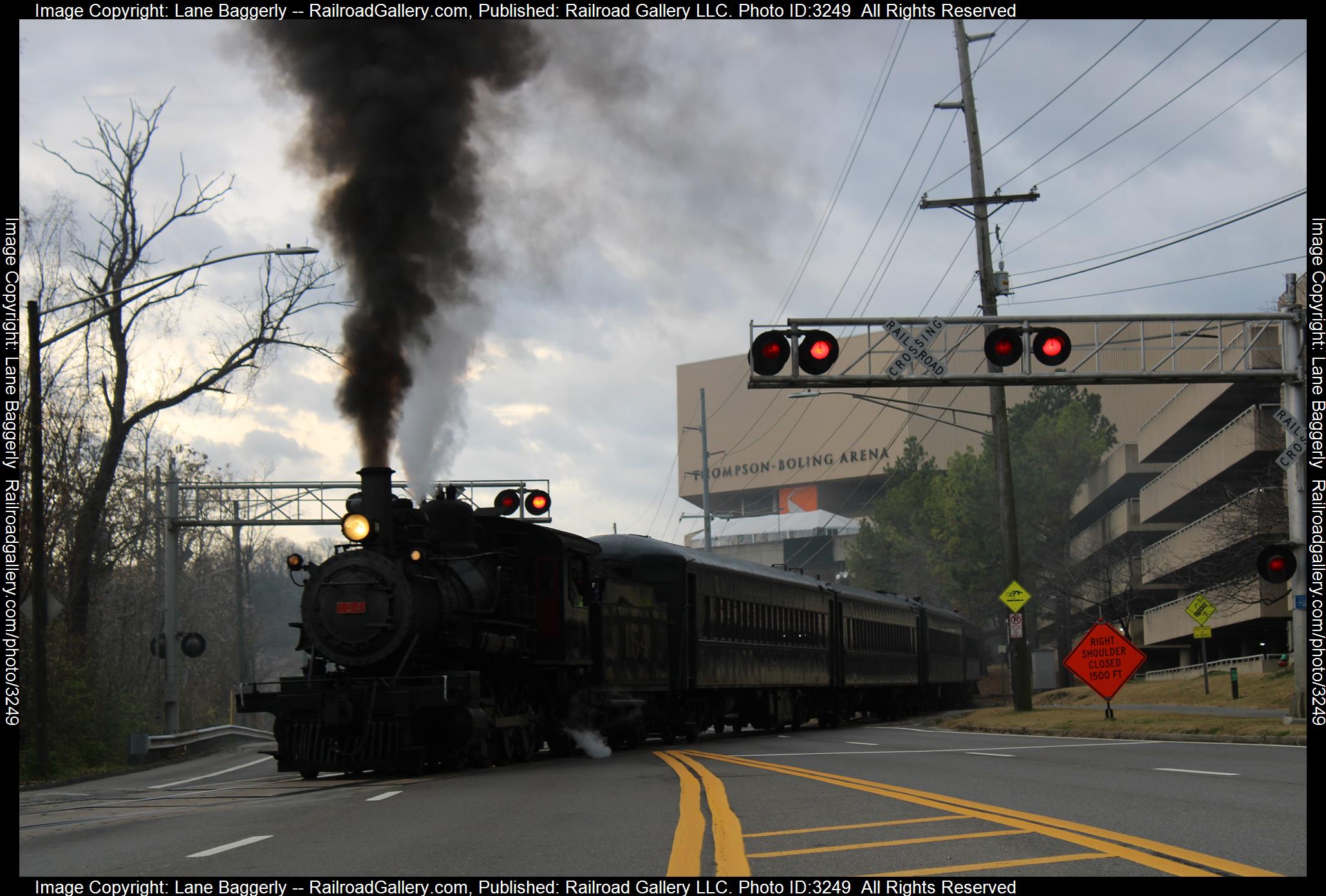 SOU 154 is a class 2-8-0 and  is pictured in Knoxville, Tennessee, United States.  This was taken along the Knoxville & Holston on the Three Rivers Rambler. Photo Copyright: Lane Baggerly uploaded to Railroad Gallery on 04/02/2024. This photograph of SOU 154 was taken on Saturday, December 11, 2021. All Rights Reserved. 