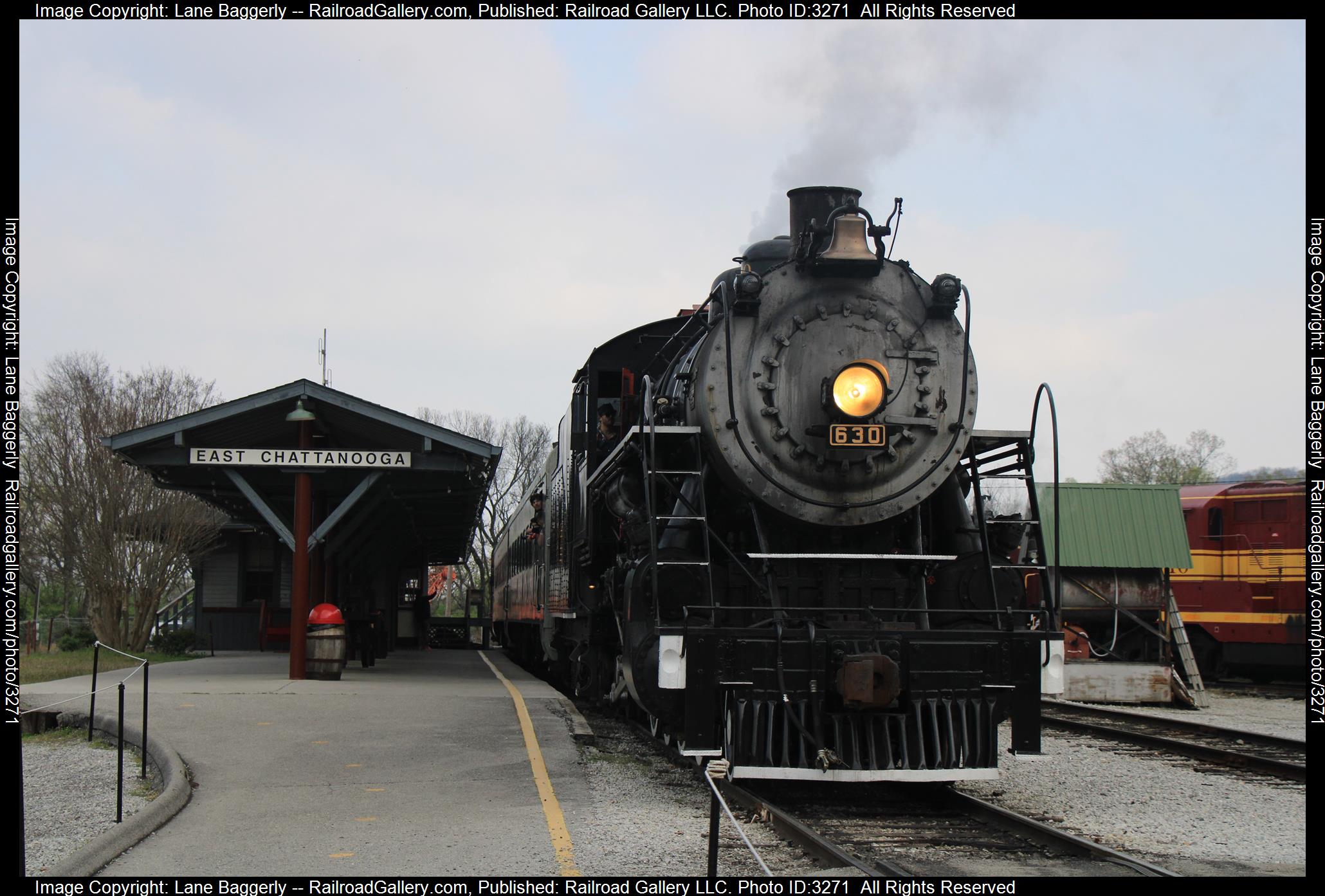 SOU 630 is a class 2-8-0 and  is pictured in East Chattanooga, Tennessee, United States.  This was taken along the TVRM on the Tennessee Valley. Photo Copyright: Lane Baggerly uploaded to Railroad Gallery on 04/08/2024. This photograph of SOU 630 was taken on Saturday, March 23, 2024. All Rights Reserved. 