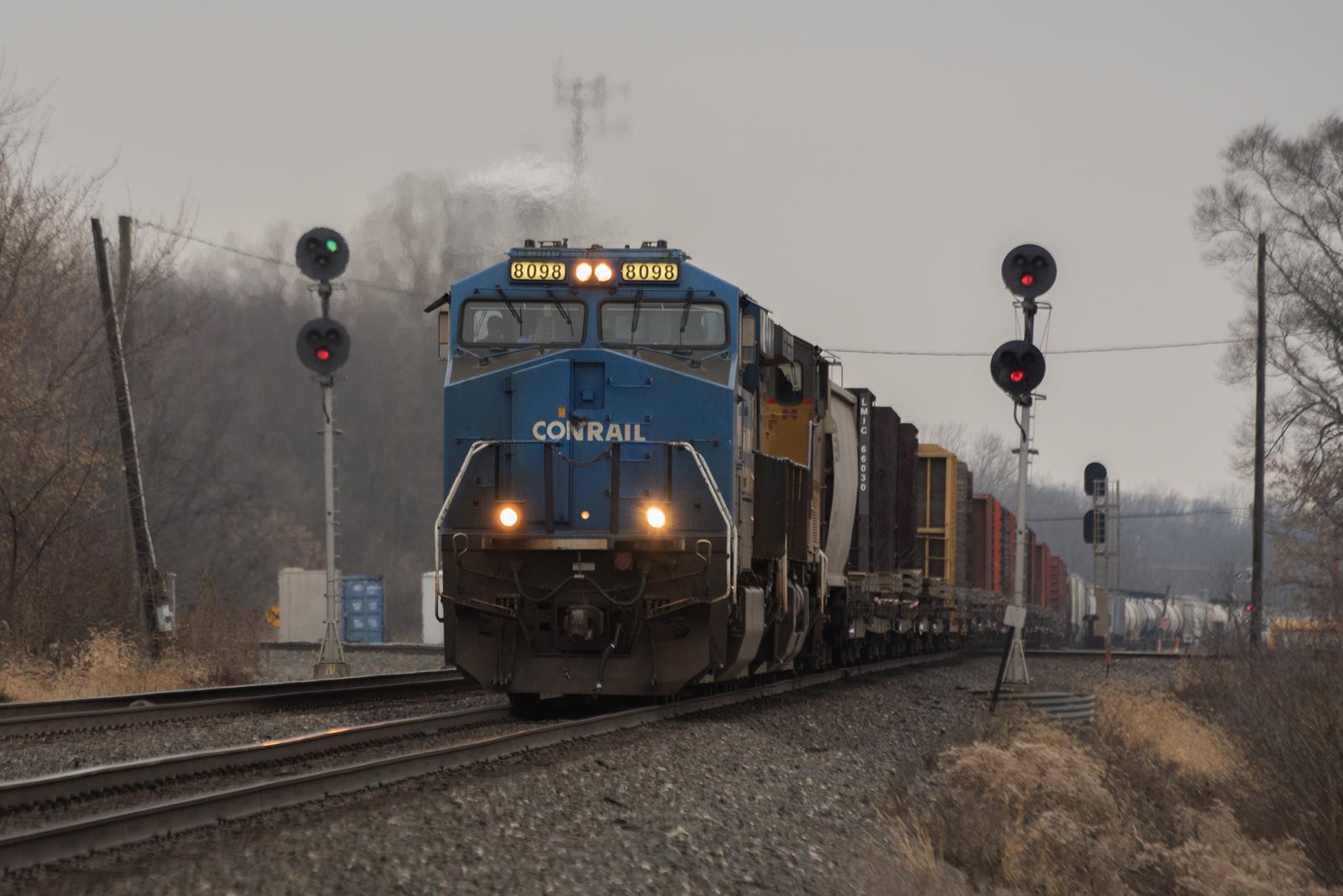 NS 8098 is a class GE ES44AC and  is pictured in Butler, Indiana, USA.  This was taken along the Chicago Line on the Norfolk Southern Railway. Photo Copyright: Spencer Harman uploaded to Railroad Gallery on 12/06/2022. This photograph of NS 8098 was taken on Tuesday, December 06, 2022. All Rights Reserved. 