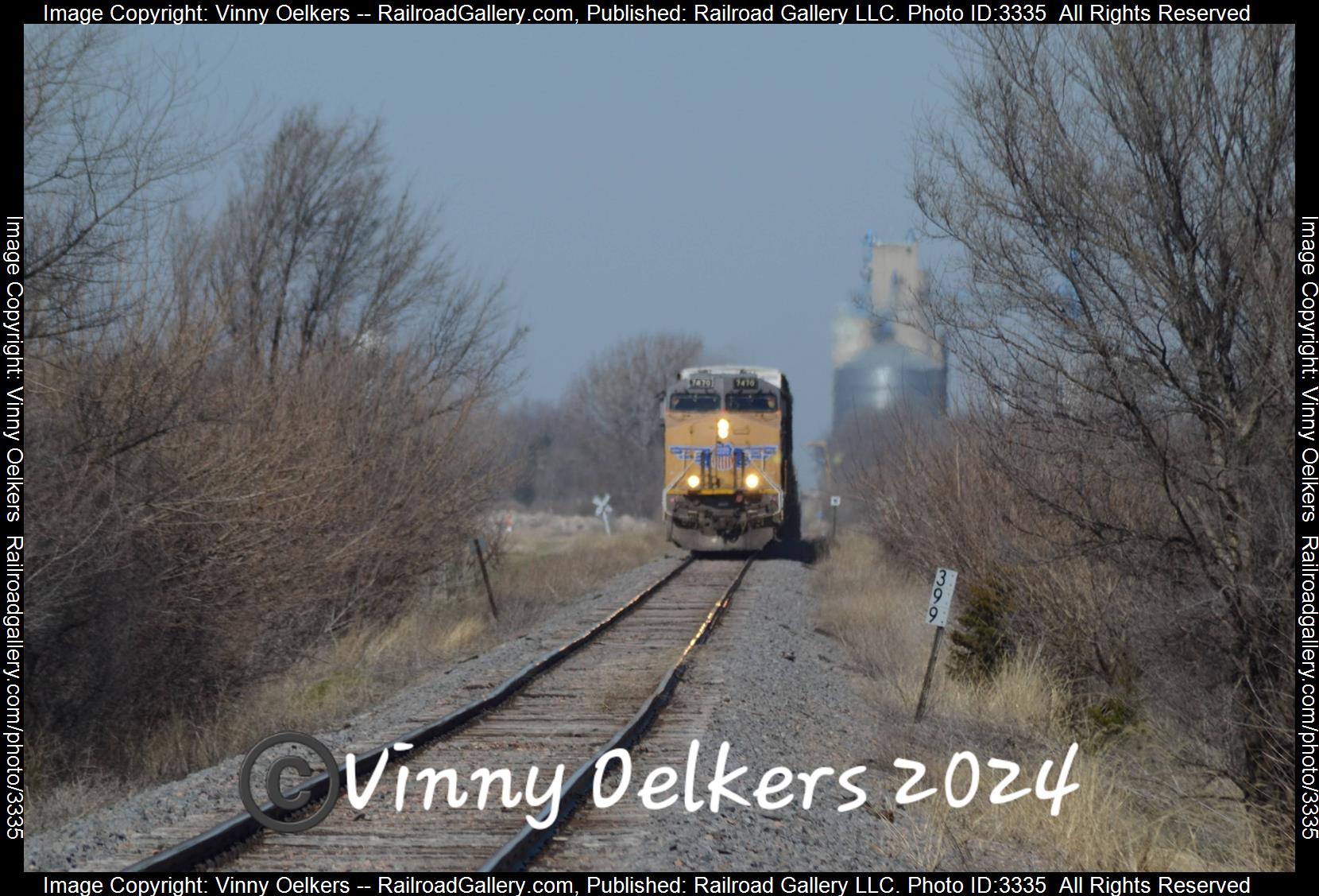 UP 7470 is a class Unknown and  is pictured in Pomeroy , IA, United States.  This was taken along the Cherokee Subdvision  on the Canadian National Railway. Photo Copyright: Vinny Oelkers uploaded to Railroad Gallery on 04/30/2024. This photograph of UP 7470 was taken on Saturday, April 13, 2024. All Rights Reserved. 