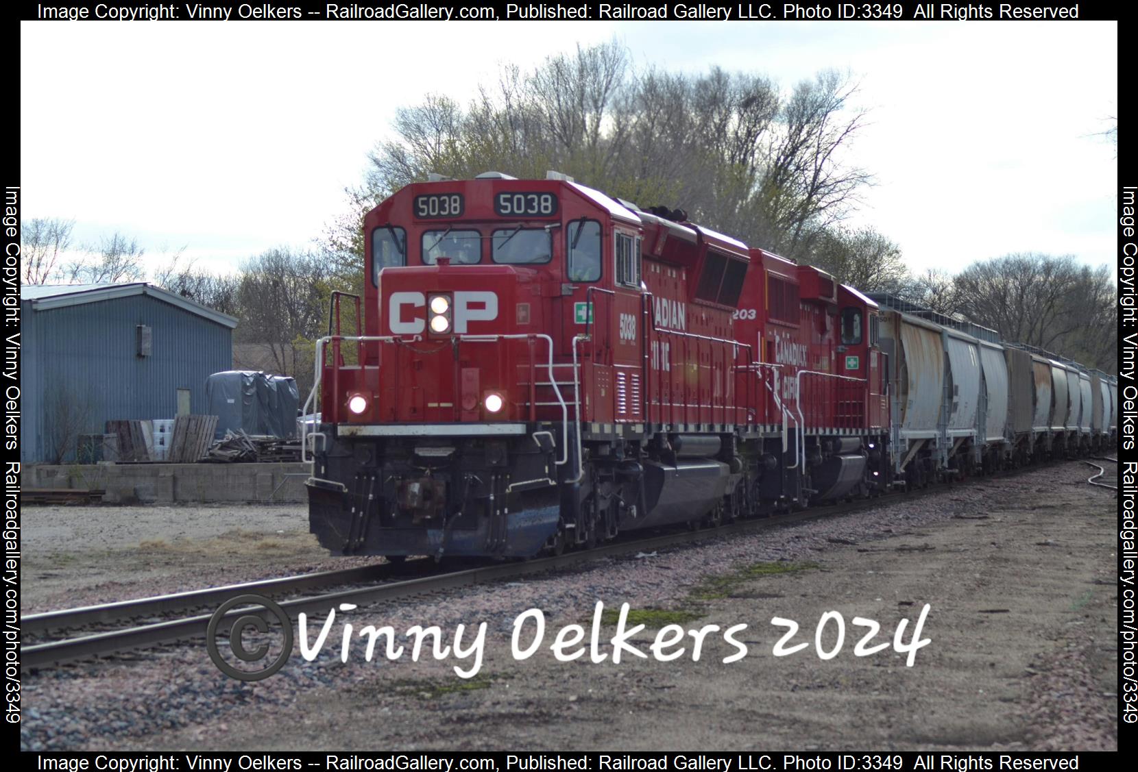 CP 5038 is a class SD30ECO  and  is pictured in Spencer, Iowa, United States.  This was taken along the Sheldon Subdivision  on the Canadian Pacific Railway. Photo Copyright: Vinny Oelkers uploaded to Railroad Gallery on 05/02/2024. This photograph of CP 5038 was taken on Friday, April 19, 2024. All Rights Reserved. 