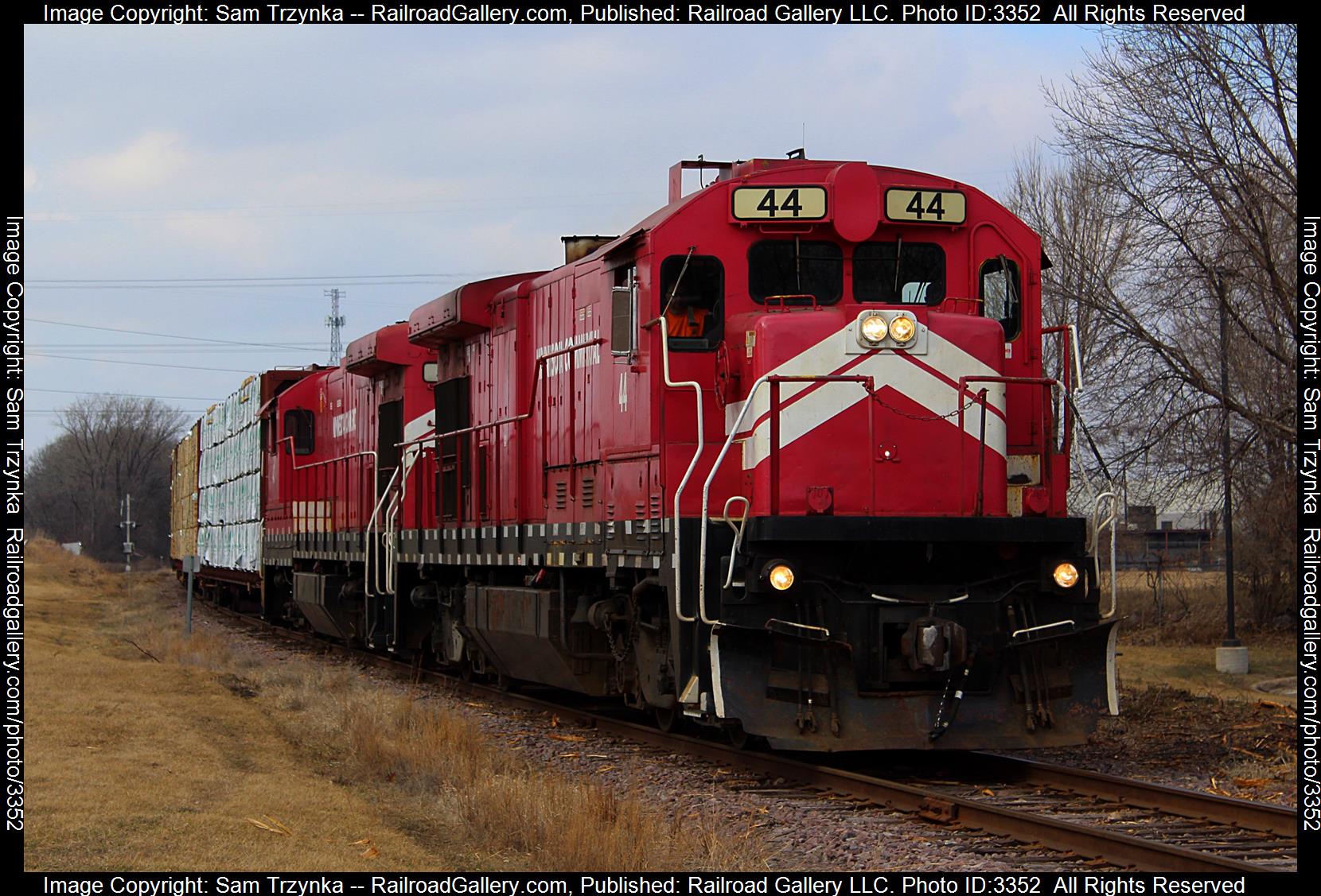 MNNR 44 is a class GE B23-7 and  is pictured in Roseville, Minnesota, USA.  This was taken along the MNNR Mainline on the Minnesota Commercial Railway. Photo Copyright: Sam Trzynka uploaded to Railroad Gallery on 05/03/2024. This photograph of MNNR 44 was taken on Sunday, March 03, 2024. All Rights Reserved. 