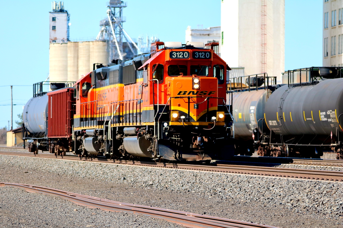 BNSF 3120 is a class EMD GP50 and  is pictured in Cheney, Washington, USA.  This was taken along the Lakeside/BNSF on the BNSF Railway. Photo Copyright: Rick Doughty uploaded to Railroad Gallery on 05/07/2024. This photograph of BNSF 3120 was taken on Saturday, April 20, 2024. All Rights Reserved. 
