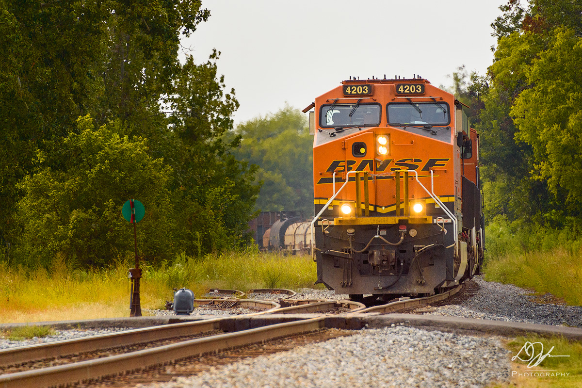 BNSF 4203 is a class GE ES44C4 and  is pictured in Tallulah, Louisiana, USA.  This was taken along the Vicksburg Subdivision on the Kansas City Southern Railway. Photo Copyright: Danny Johnson uploaded to Railroad Gallery on 12/28/2022. This photograph of BNSF 4203 was taken on Friday, September 18, 2020. All Rights Reserved. 
