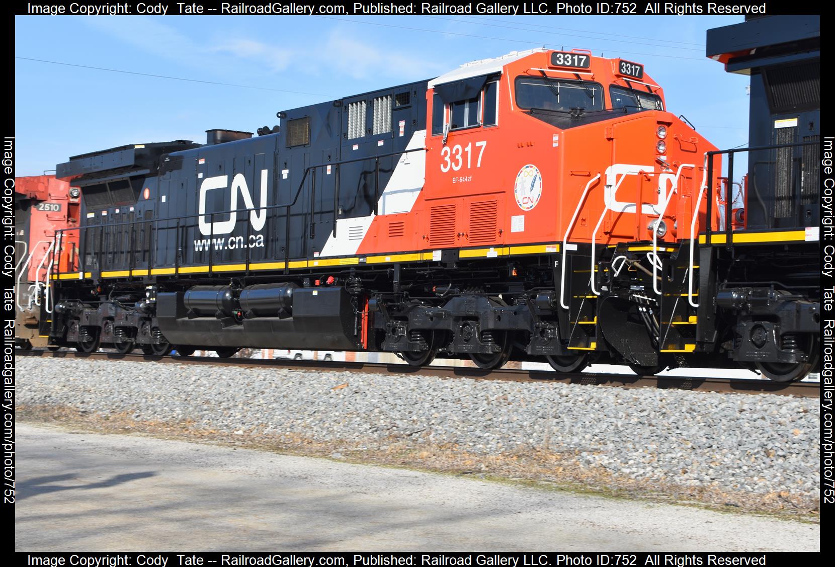 CN 3317 is a class AC44C6M  and  is pictured in Ashley IL , Illinois, USA.  This was taken along the Centralia subdivision  on the Canadian National Railway. Photo Copyright: Cody  Tate uploaded to Railroad Gallery on 02/25/2023. This photograph of CN 3317 was taken on Saturday, February 25, 2023. All Rights Reserved. 