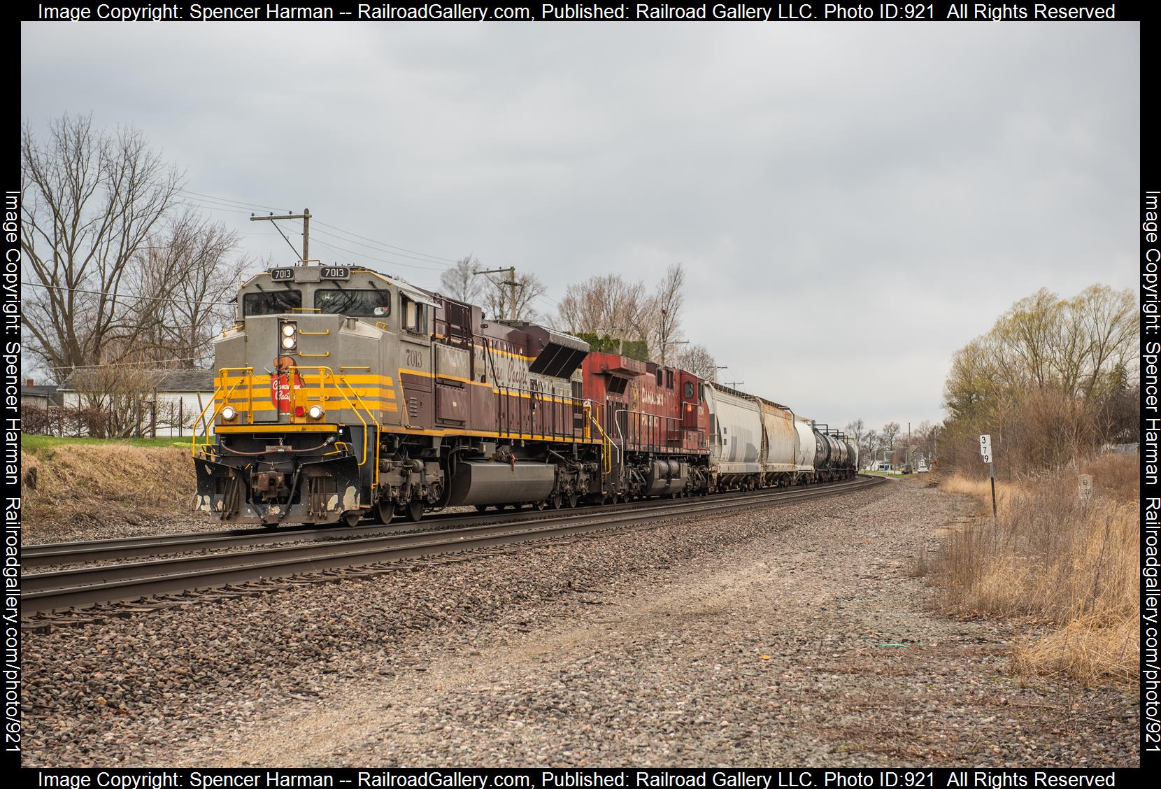 CP 7013 is a class EMD SD70ACU and  is pictured in Kendallville, Indiana, USA.  This was taken along the Chicago Line on the Norfolk Southern. Photo Copyright: Spencer Harman uploaded to Railroad Gallery on 04/05/2023. This photograph of CP 7013 was taken on Wednesday, April 05, 2023. All Rights Reserved. 