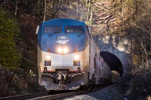 Amtrak exits the New Portage Tunnel