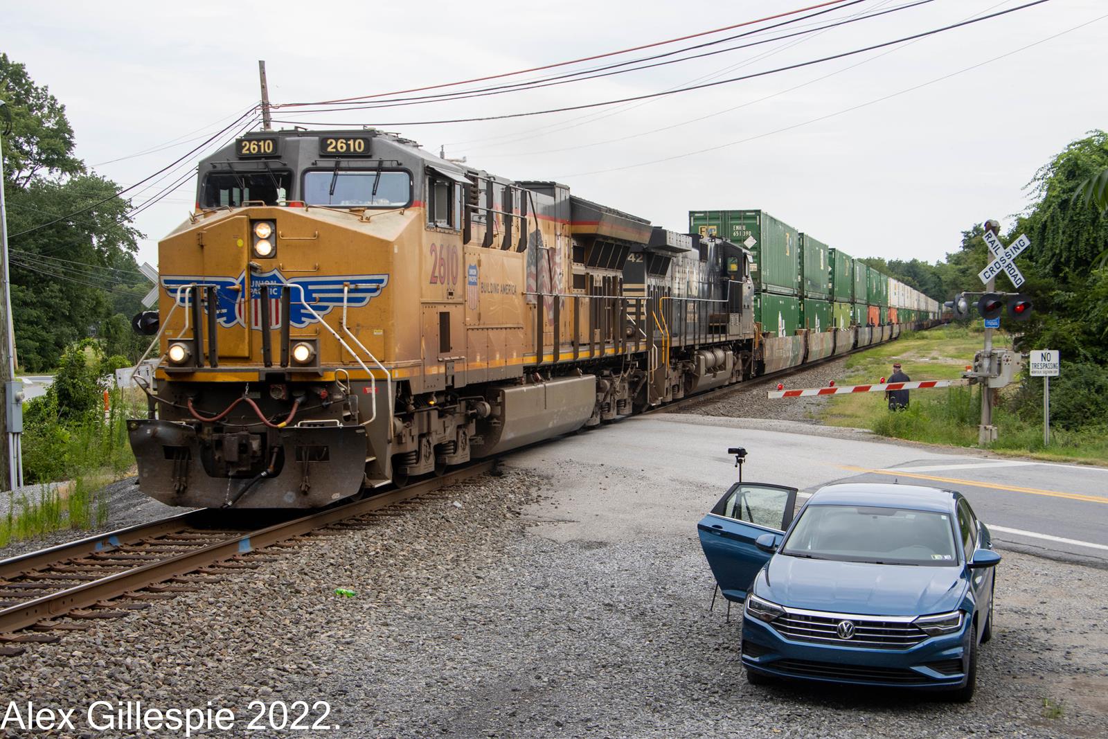 Union Pacific Railroad is a class GE ET44AC and  is pictured in Mount Holly Springs, PA, Pennsylvania, United States.  This was taken along the Norfolk Southern Lurgan Branch. on the Union Pacific Railroad. Photo Copyright: Alex Gillespie uploaded to Railroad Gallery on 11/14/2022. This photograph of Union Pacific Railroad was taken on Tuesday, July 26, 2022. All Rights Reserved. 