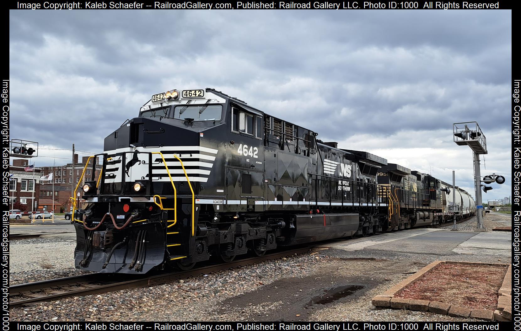 4642 is a class AC44C6M  and  is pictured in Centralia , Illinois, USA.  This was taken along the Norfolk Southern's Southern West district on the Norfolk Southern . Photo Copyright: Kaleb Schaefer uploaded to Railroad Gallery on 04/27/2023. This photograph of 4642 was taken on Wednesday, April 19, 2023. All Rights Reserved. 
