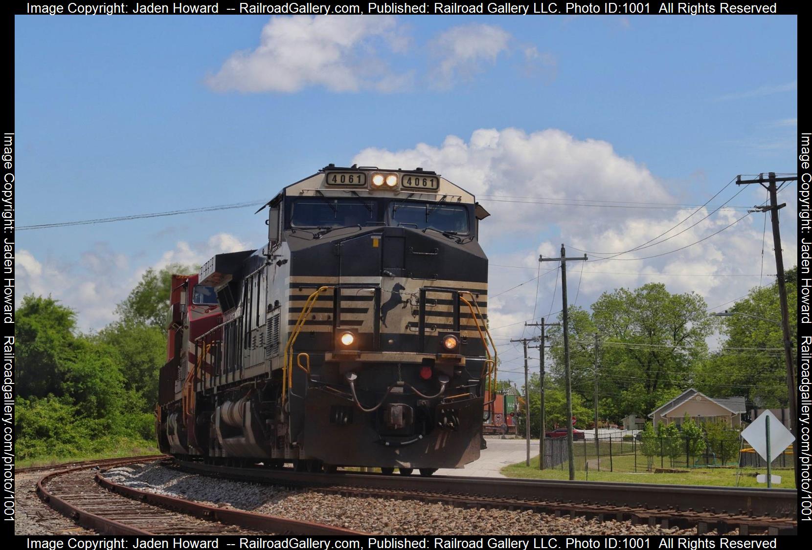 NS 4061  is a class GE ES44AC and  is pictured in Greer , South Carolina , USA.  This was taken along the Piedmont Division/Charlotte District  on the Norfolk Southern. Photo Copyright: Jaden Howard  uploaded to Railroad Gallery on 04/27/2023. This photograph of NS 4061  was taken on Thursday, April 27, 2023. All Rights Reserved. 