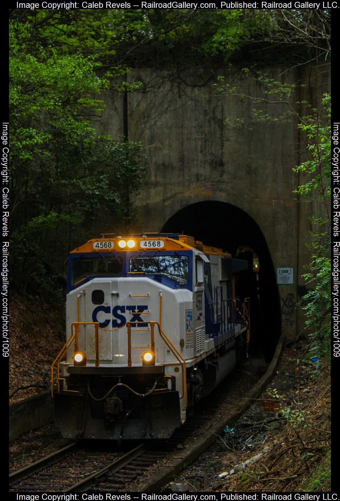 CSXT 4568 is a class EMD SD70MACe  and  is pictured in Spartanburg, South Carolina, USA.  This was taken along the CSX Spartanburg Subdivision  on the CSX Transportation. Photo Copyright: Caleb Revels uploaded to Railroad Gallery on 04/29/2023. This photograph of CSXT 4568 was taken on Monday, April 03, 2023. All Rights Reserved. 