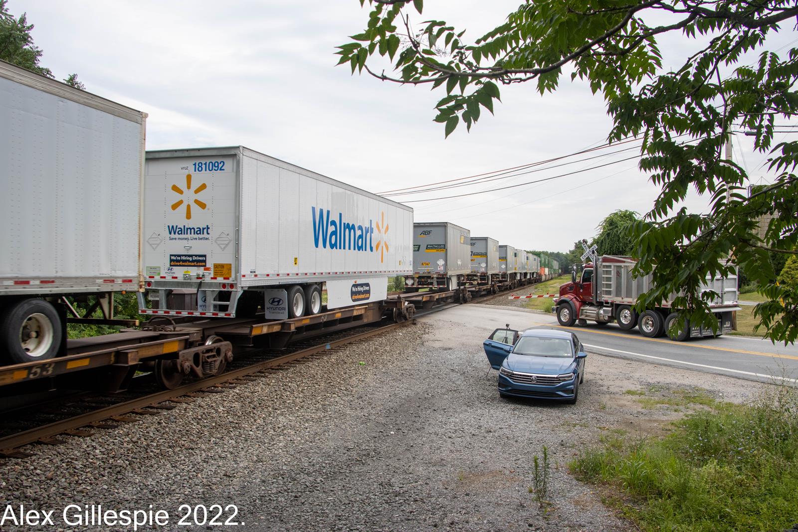 Unknown  is a class Intermodal Flatcar. and  is pictured in Mount Holly Springs, , Pennsylvania, United States.  This was taken along the Norfolk Southern Lurgan Branch. on the Norfolk Southern. Photo Copyright: Alex Gillespie uploaded to Railroad Gallery on 11/14/2022. This photograph of Unknown  was taken on Tuesday, July 26, 2022. All Rights Reserved. 