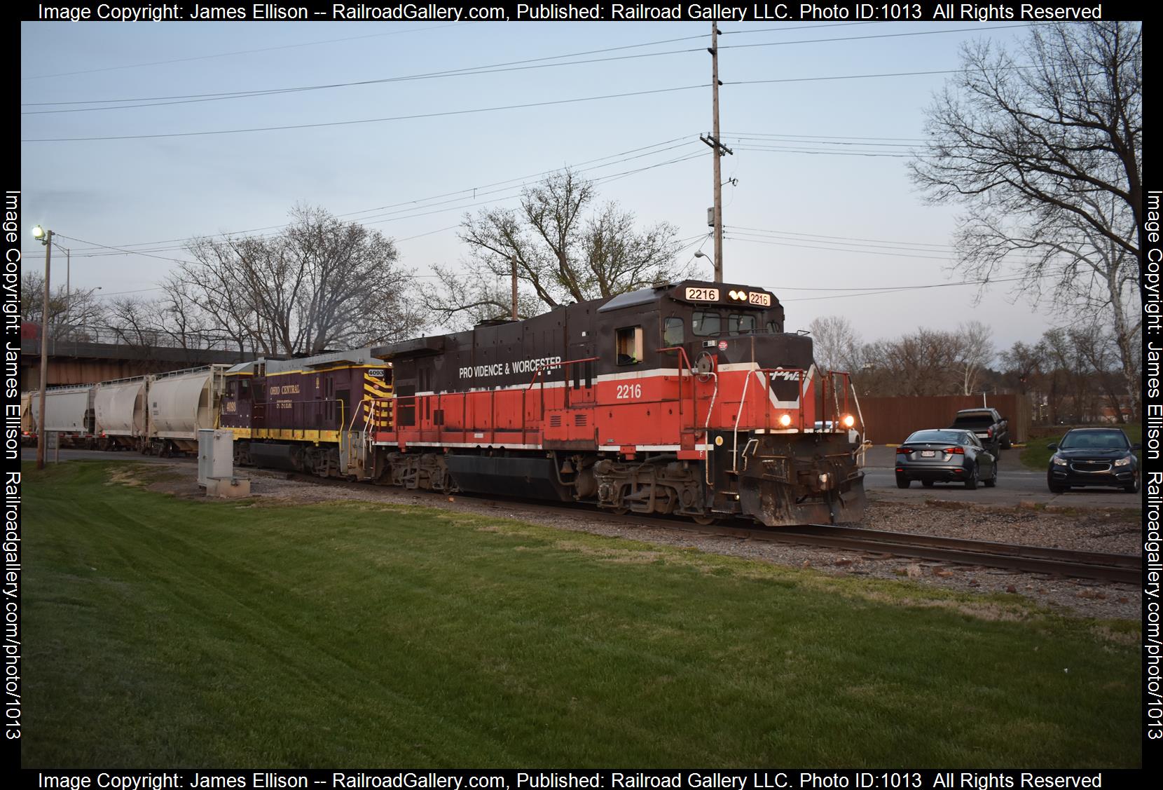 PW 2216 is a class GE B23-7 and  is pictured in Zanesville, OH, USA.  This was taken along the Zanesville line on the Ohio Central Railroad. Photo Copyright: James Ellison uploaded to Railroad Gallery on 04/30/2023. This photograph of PW 2216 was taken on Monday, April 10, 2023. All Rights Reserved. 