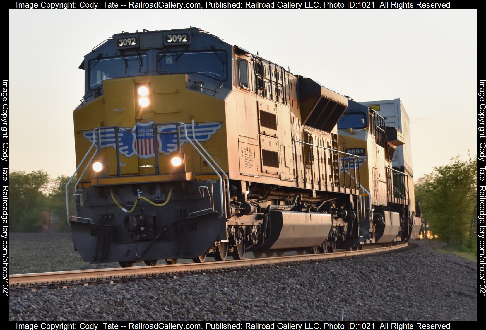 UP 3092 is a class SD70AH-T4 and  is pictured in Hoffman , Illinois, USA.  This was taken along the Southern west district  on the Union Pacific Railroad. Photo Copyright: Cody  Tate uploaded to Railroad Gallery on 05/01/2023. This photograph of UP 3092 was taken on Monday, May 01, 2023. All Rights Reserved. 