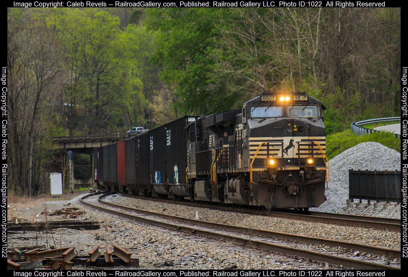 NS 9507 is a class GE C44-9W (Dash 9-44CW) and  is pictured in Old Fort, North Carolina, USA.  This was taken along the Norfolk Southern S Line on the Norfolk Southern. Photo Copyright: Caleb Revels uploaded to Railroad Gallery on 05/02/2023. This photograph of NS 9507 was taken on Monday, April 03, 2023. All Rights Reserved. 