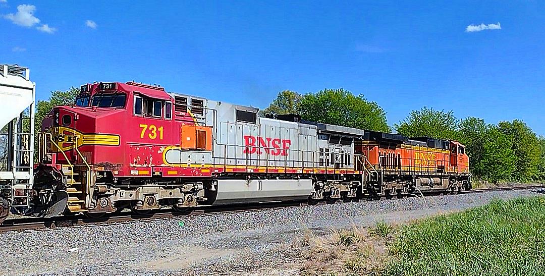 BNSF 731 is a class GE C44-9W (Dash 9-44CW) and  is pictured in Woodlawn, Illinois, USA.  This was taken along the BNSF Beardstown subdivision on the BNSF Railway. Photo Copyright: Blaise Lambert uploaded to Railroad Gallery on 05/03/2023. This photograph of BNSF 731 was taken on Tuesday, April 25, 2023. All Rights Reserved. 