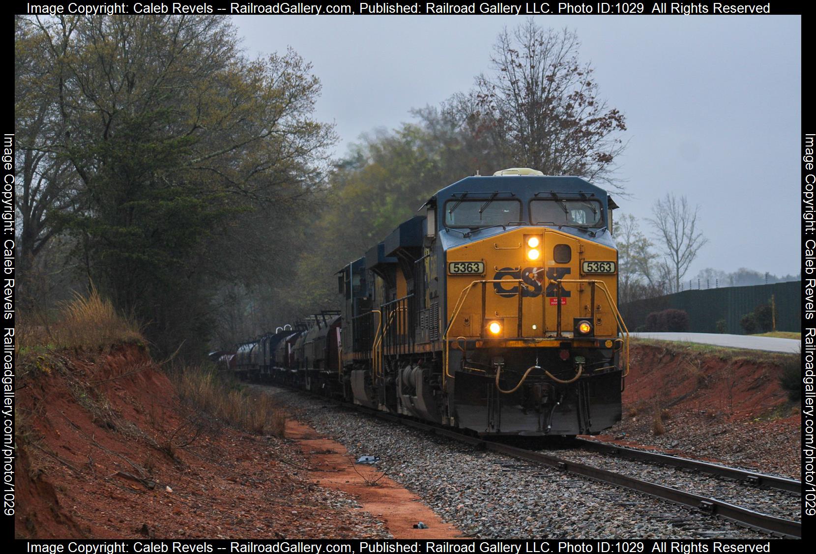 CSXT 5363 is a class GE ES40DC and  is pictured in Wellford, South Carolina, USA.  This was taken along the CSX Belton Subdivision  on the CSX Transportation. Photo Copyright: Caleb Revels uploaded to Railroad Gallery on 05/04/2023. This photograph of CSXT 5363 was taken on Friday, March 17, 2023. All Rights Reserved. 