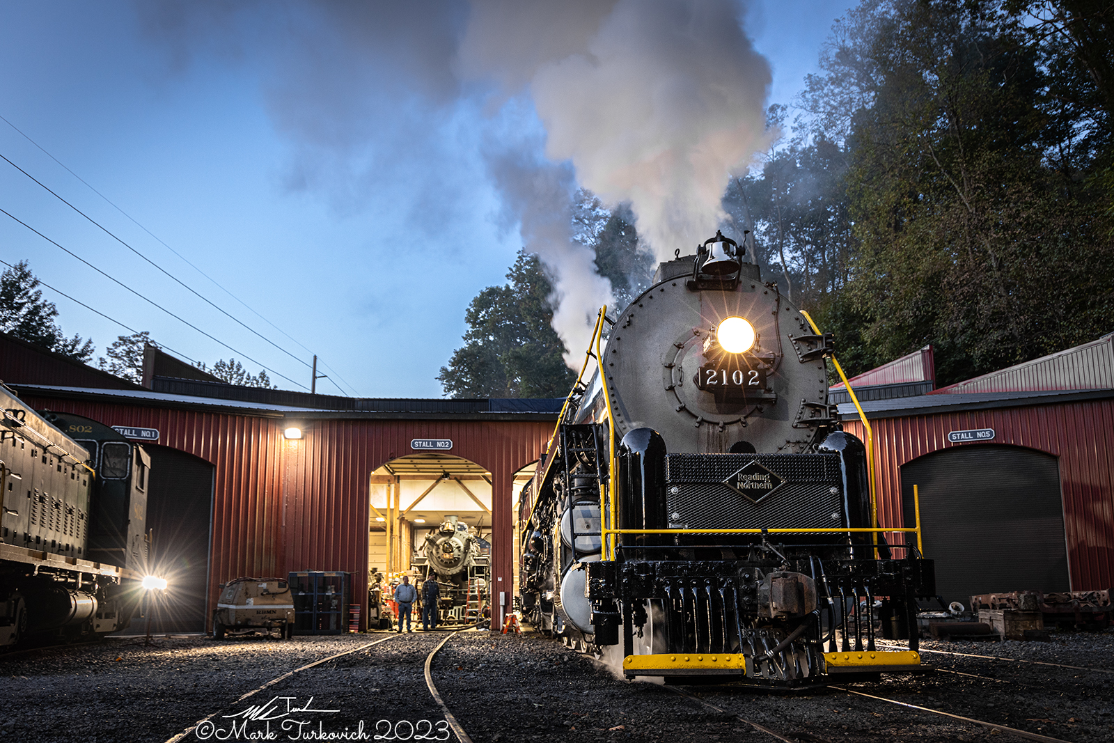 RDG 2102 is a class T-1 and  is pictured in Port Clinton, Pennsylvania, USA.  This was taken along the Reading & Northern Steam Shop on the Reading Company. Photo Copyright: Mark Turkovich uploaded to Railroad Gallery on 05/05/2023. This photograph of RDG 2102 was taken on Saturday, October 08, 2022. All Rights Reserved. 