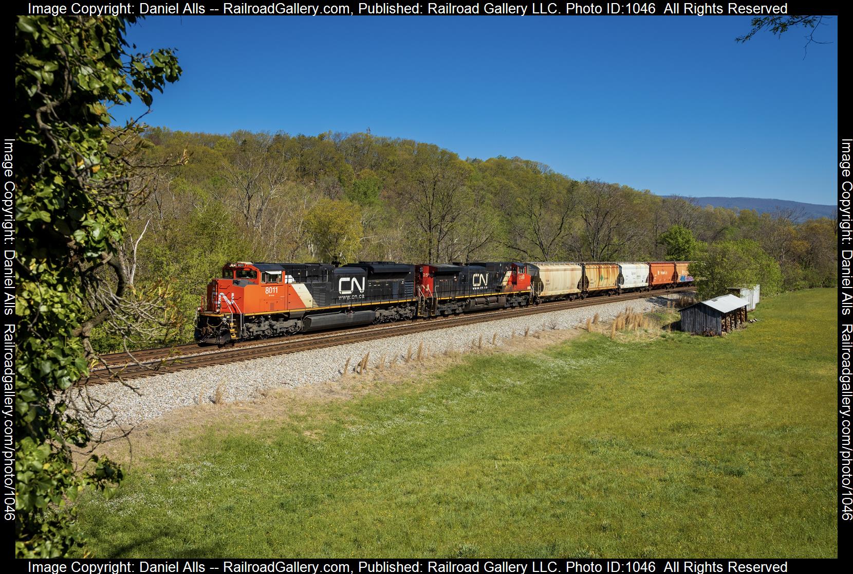 CN 8011 is a class EMD SD70M-2 and  is pictured in Wabun, Virginia, United States.  This was taken along the Norfolk Southern Christiansburg district  on the Canadian National. Photo Copyright: Daniel Alls uploaded to Railroad Gallery on 05/08/2023. This photograph of CN 8011 was taken on Wednesday, April 12, 2023. All Rights Reserved. 