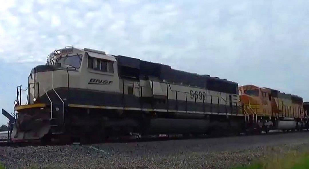 BNSF 9692 is a class EMD SD70MAC and  is pictured in Woodlawn, Illinois, USA.  This was taken along the BNSF Beardstown subdivision on the BNSF Railway. Photo Copyright: Blaise Lambert uploaded to Railroad Gallery on 05/08/2023. This photograph of BNSF 9692 was taken on Thursday, August 29, 2019. All Rights Reserved. 