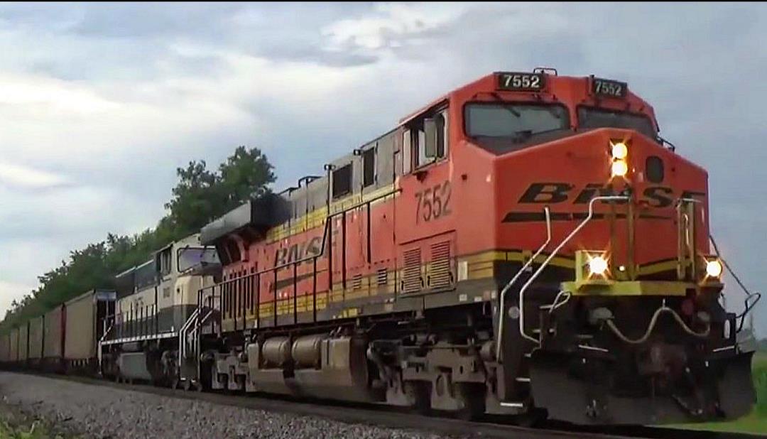 BNSF 7552 is a class GE ES44DC and  is pictured in Woodlawn, Illinois, USA.  This was taken along the BNSF Beardstown subdivision on the BNSF Railway. Photo Copyright: Blaise Lambert uploaded to Railroad Gallery on 05/08/2023. This photograph of BNSF 7552 was taken on Wednesday, July 22, 2020. All Rights Reserved. 