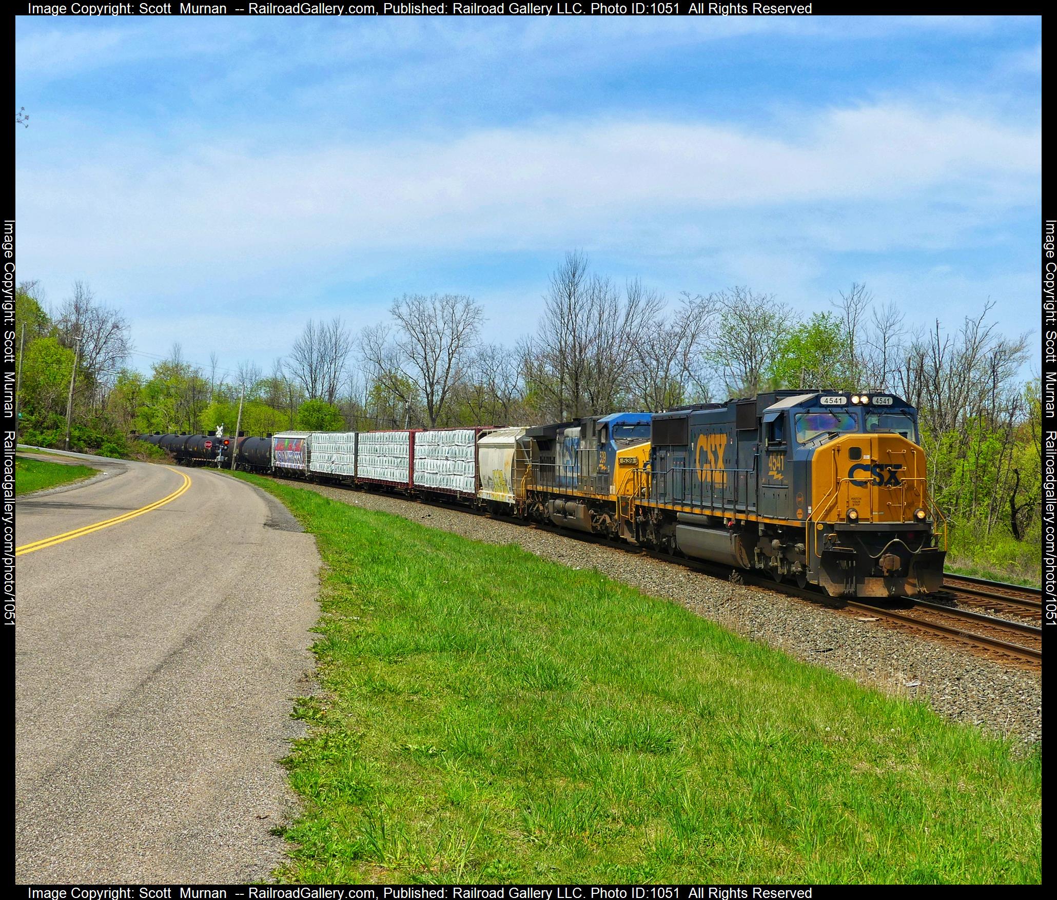 CSX 4541 is a class EMD SD70MAC and  is pictured in Palmyra , New York, United States.  This was taken along the Rochester Subdivision  on the CSX Transportation. Photo Copyright: Scott  Murnan  uploaded to Railroad Gallery on 05/08/2023. This photograph of CSX 4541 was taken on Monday, May 08, 2023. All Rights Reserved. 