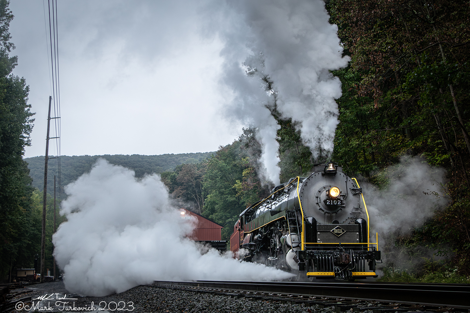 RDG 2102 is a class T-1 and  is pictured in Port Clinton, Pennsylvania, USA.  This was taken along the Reading & Northern Steam Shop on the Reading Company. Photo Copyright: Mark Turkovich uploaded to Railroad Gallery on 05/09/2023. This photograph of RDG 2102 was taken on Saturday, October 01, 2022. All Rights Reserved. 