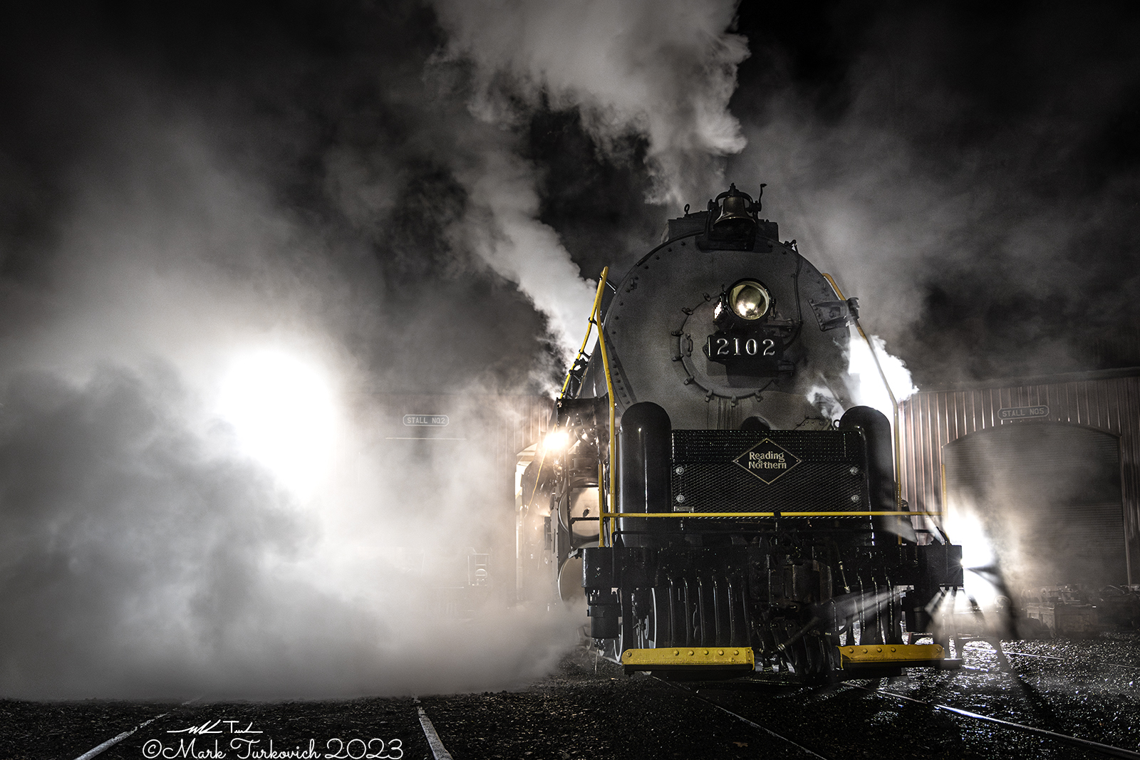 RDG 2102 is a class T-1 and  is pictured in Port Clinton, Pennsylvania, USA.  This was taken along the Reading & Northern Steam Shop on the Reading Company. Photo Copyright: Mark Turkovich uploaded to Railroad Gallery on 05/09/2023. This photograph of RDG 2102 was taken on Saturday, October 01, 2022. All Rights Reserved. 