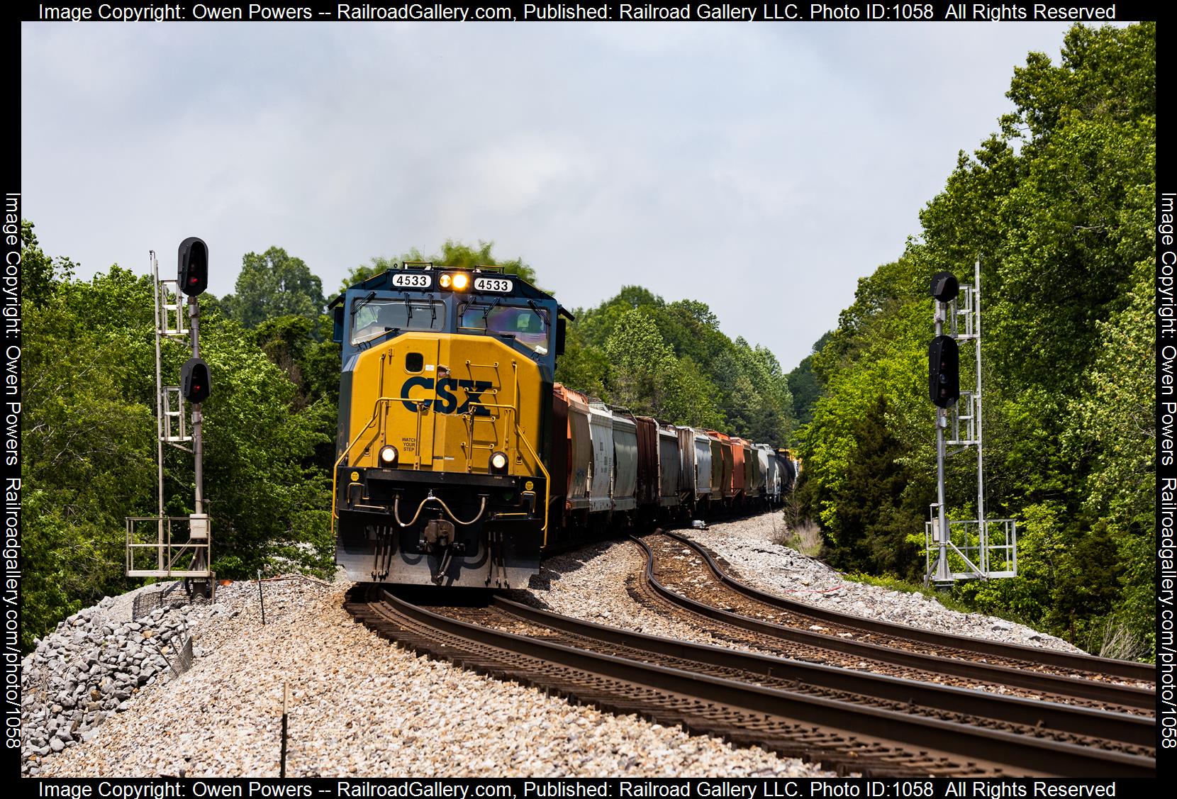 CSXT4533 is a class SD70MACe and  is pictured in Kelly, Kentucky, Kentucky, USA.  This was taken along the CSX Henderson Subdivision on the CSX Transportation. Photo Copyright: Owen Powers uploaded to Railroad Gallery on 05/10/2023. This photograph of CSXT4533 was taken on Monday, May 08, 2023. All Rights Reserved. 