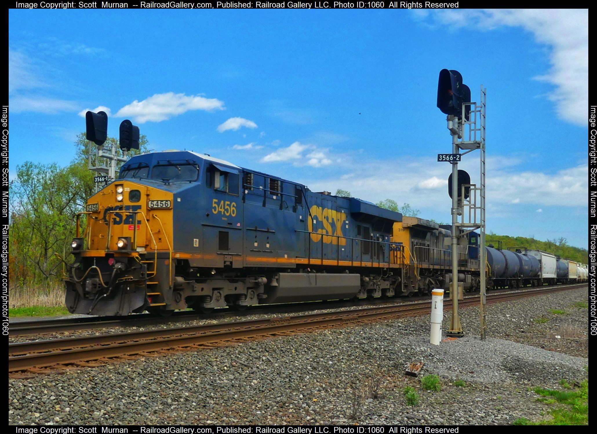 CSX 5456 is a class GE ES40DC and  is pictured in Macedon , New York, United States.  This was taken along the Rochester Subdivision  on the CSX Transportation. Photo Copyright: Scott  Murnan  uploaded to Railroad Gallery on 05/11/2023. This photograph of CSX 5456 was taken on Thursday, May 11, 2023. All Rights Reserved. 