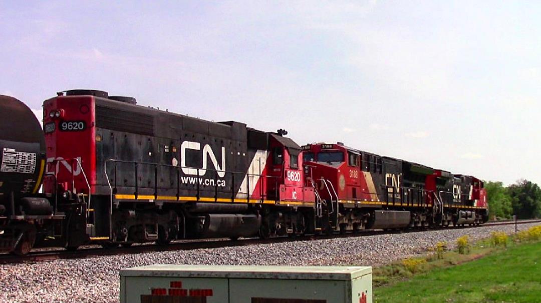 IC 9620 is a class EMD GP38-2 and  is pictured in Central City, Illinois, USA.  This was taken along the CN Centralia subdivision on the Canadian National Railway. Photo Copyright: Blaise Lambert uploaded to Railroad Gallery on 05/14/2023. This photograph of IC 9620 was taken on Thursday, May 11, 2023. All Rights Reserved. 