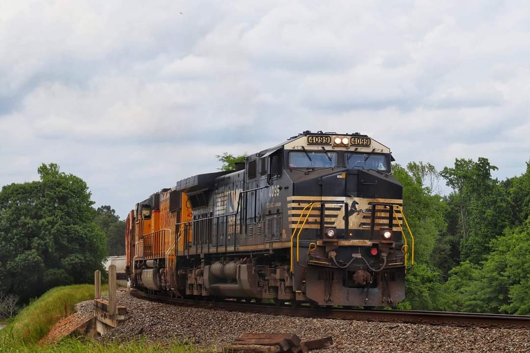 NS 4099 is a class GE AC44C6M and  is pictured in East Spartanburg , South Carolina , USA.  This was taken along the Columbia District/W Line on the Norfolk Southern. Photo Copyright: Jaden Howard  uploaded to Railroad Gallery on 05/15/2023. This photograph of NS 4099 was taken on Sunday, May 14, 2023. All Rights Reserved. 