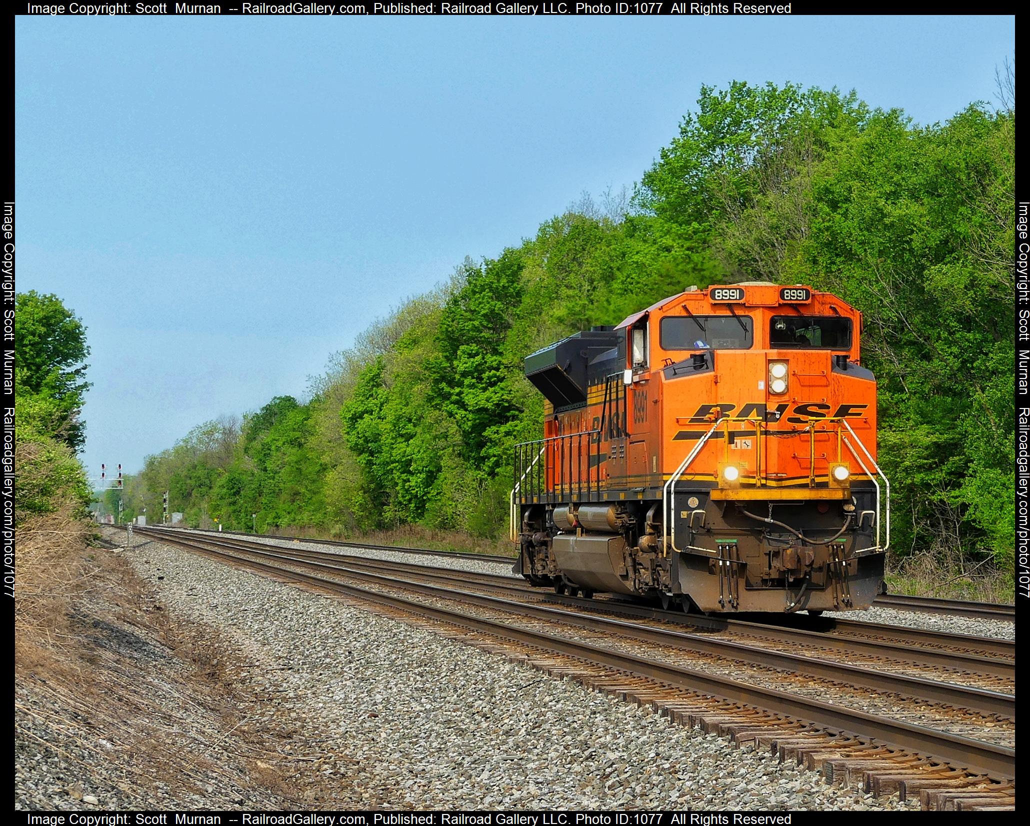 BNSF 8991 is a class EMD SD70ACe and  is pictured in Batavia , New York, United States.  This was taken along the Buffalo Terminal Subdivision  on the CSX Transportation. Photo Copyright: Scott  Murnan  uploaded to Railroad Gallery on 05/16/2023. This photograph of BNSF 8991 was taken on Tuesday, May 16, 2023. All Rights Reserved. 