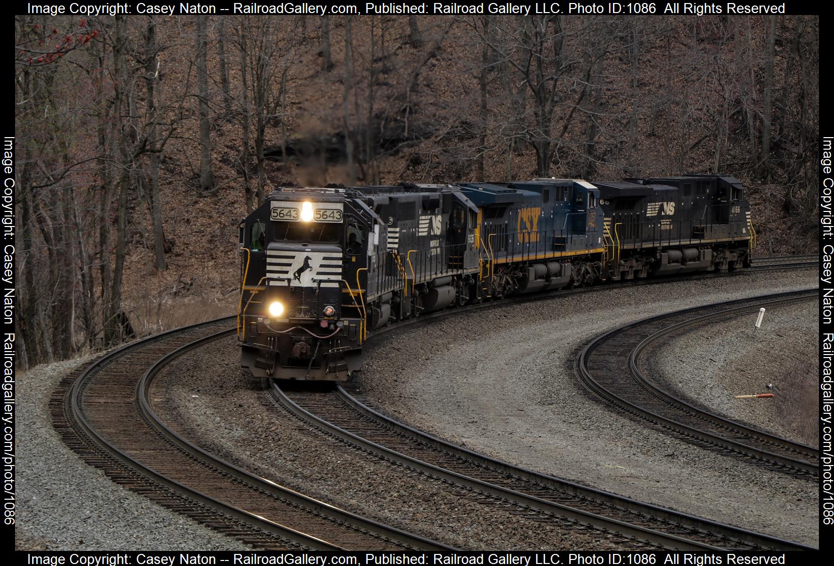 NS 5643 is a class EMD GP38-2 and  is pictured in Altoona, Pennsylvania, USA.  This was taken along the NS Pittsburgh Line on the Norfolk Southern. Photo Copyright: Casey Naton uploaded to Railroad Gallery on 05/21/2023. This photograph of NS 5643 was taken on Friday, April 07, 2023. All Rights Reserved. 