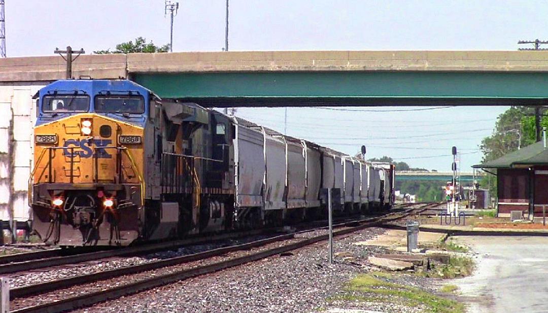 CSX 7868 is a class GE C40-8W (Dash 8-40CW) and  is pictured in Effingham, Illinois, USA.  This was taken along the CSX Saint Louis line on the CSX Transportation. Photo Copyright: Blaise Lambert uploaded to Railroad Gallery on 05/23/2023. This photograph of CSX 7868 was taken on Monday, May 22, 2023. All Rights Reserved. 